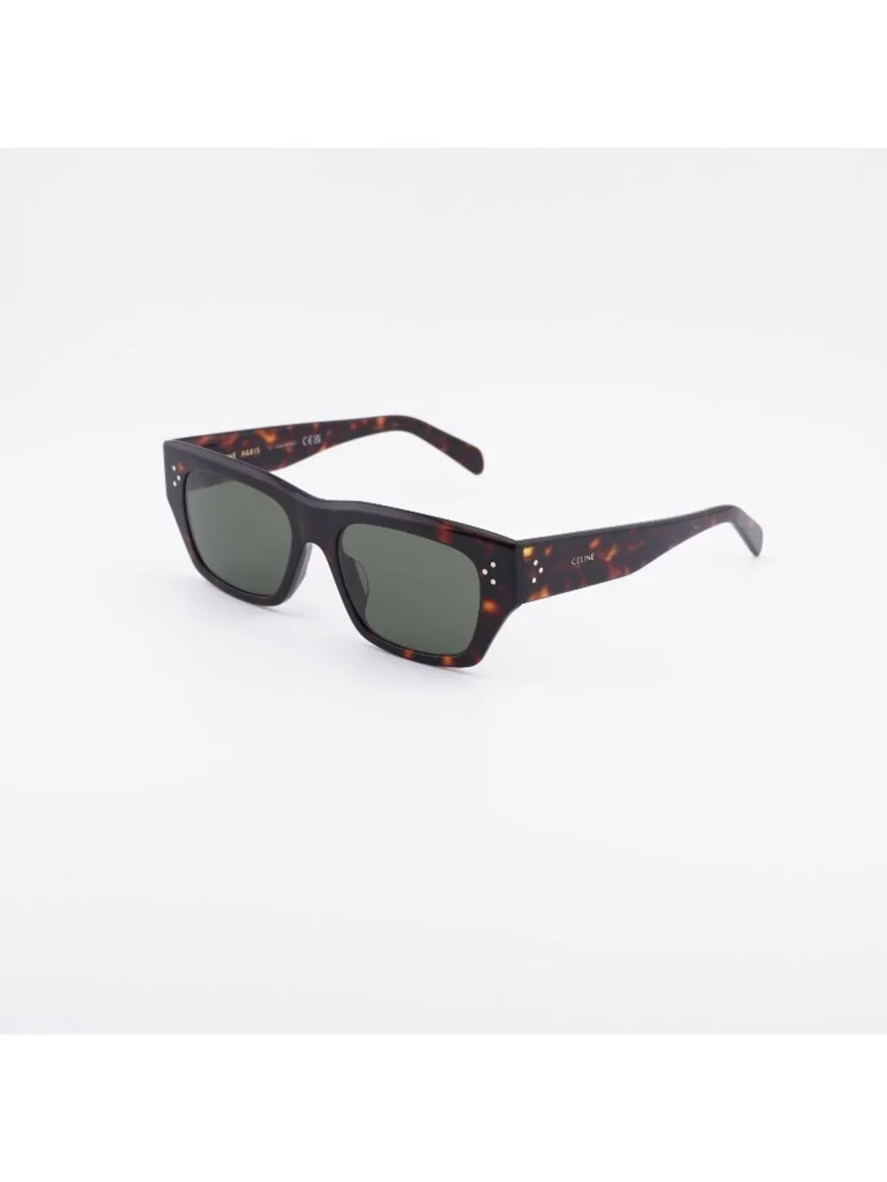 Celine CL40297U 52N Sunglasses Havana Square Frame, Green Lenses